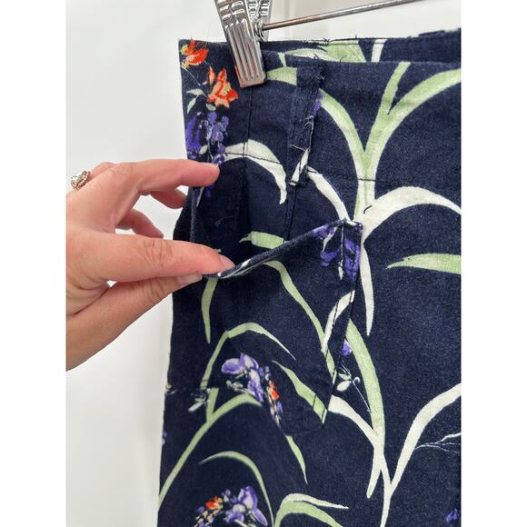 Anthropologie Maeve The Colette Dark Blue Floral Wide Leg Linen Pants Size 27 - Picture 4 of 16